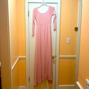 Pink Off Shoulder Long Sleeve Maternity Maxi Dress Size Medium